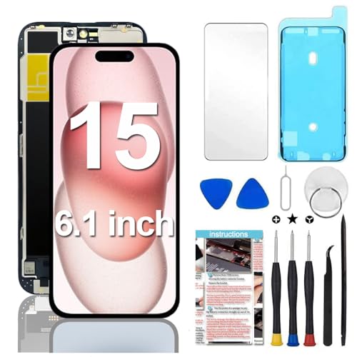 TSIOFO for iPhone 15 Screen Replacement 6.1 inch 3D Touch LCD Display Digitizer Assembly with Repair Tools Compatible with Model A2846 A3089 A3092 A3090