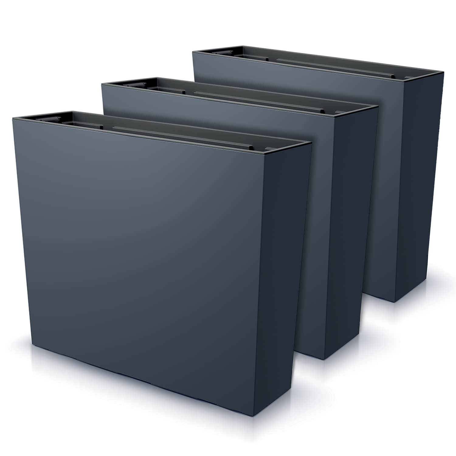 IMJ-Global Urbi Case T Lot de 3 pots de fleurs rectangulaires en plastique, 58 x 18 x 49,8 cm, au design moderne, pour intérieur et extérieur, noir, 44 L