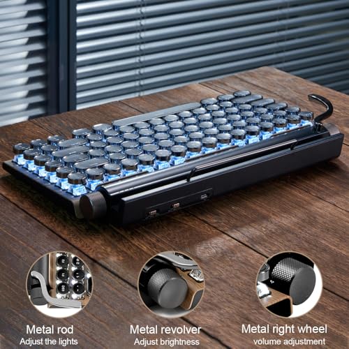 Image of 7KEYS Typewriter Keyboard Wireless Retro Style, Vintage Classical Mechanical Keyboard with Bluetooth for IPAD PC /Laptop Mac /Phone (Wood)