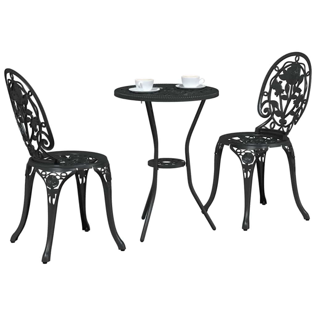 Set Bistro da Giardino 3 pezzi Nero in Alluminio resistente per esterni, tavolo e sedie eleganti per terrazza, balcone e patio, arredo outdoor pratico per pranzo e relax