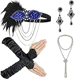 1920s Accessories Headband Earrings Necklace Gloves (Medium, M27)