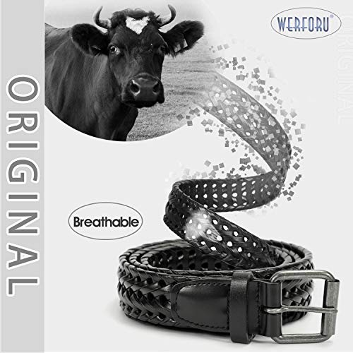 WERFORU Men’s Leather Braided Belt, Leather Woven Belt for Jeans 1.3 Inch Wide with Prong Buckle3