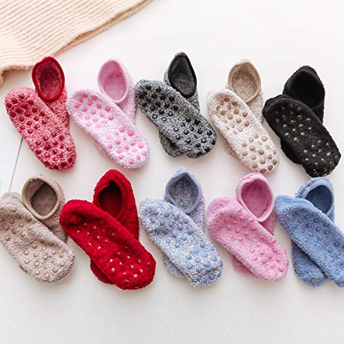 Image of SKOLA Cozy Winter Fuzzy Women Socks Grip Slippers Fluffy House Non Skid Microfiber Socks