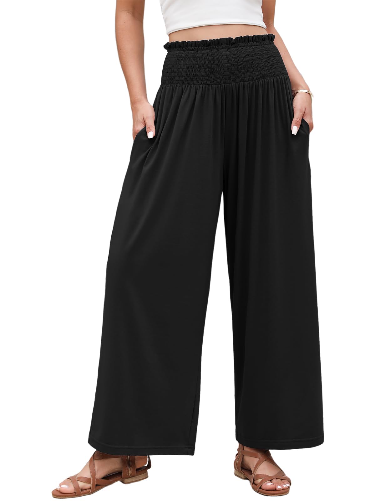 Voqeen Pantaloni Donna Estivi Pantaloni Gamba Larga Casual A Vita Alta per Donna Pantaloni Palazzo Larghi con Tasche Pantalone Donna Estivo Leggeri