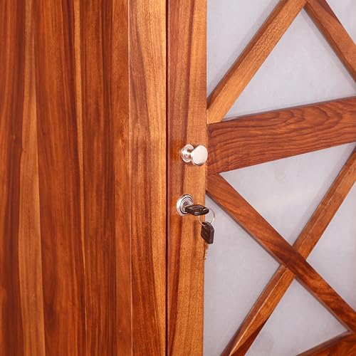 Image of EXCEL Home Cross Pattern Solid Wood 1-Door Wardrobe in Honey Oak Finish