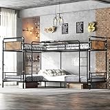 MoproBeti Metal 4 Bed Bunk Beds, Heavy Duty Industrial L-Shaped Bunk Bed with Ladders, Detachable Corner Quad Bunk Bed for Kids, Teens, Space Saving Design,Can Be Divided Into 3 Twin Beds, Black