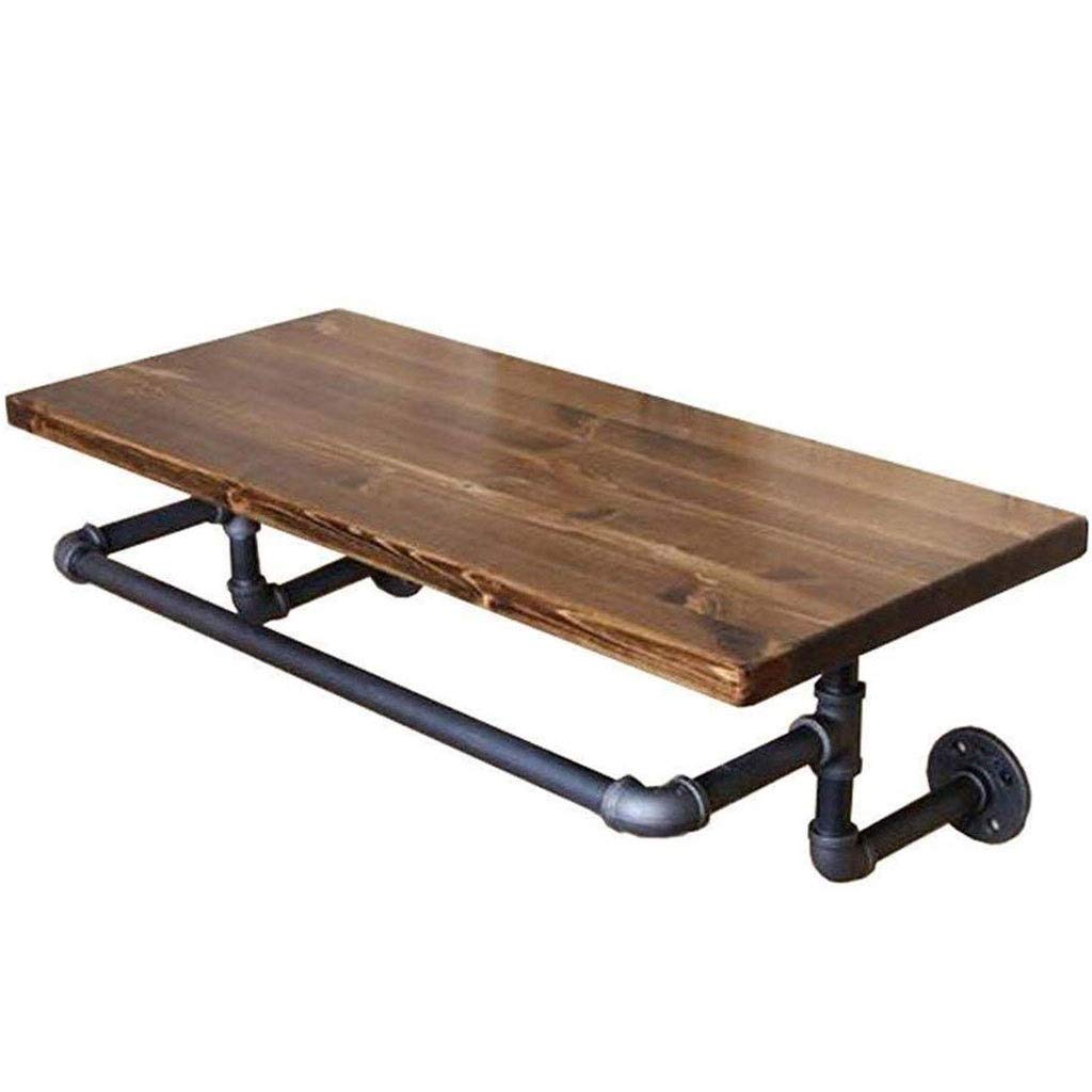 Porte-serviettes en fer forgé 40cm avec étagère en bois anti-humidité
