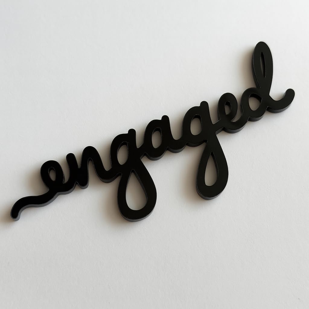Engaged Black Gloss Acrylic Cake Topper, 2-Piece Wedding Cake Decoration with Optional Clear Stick - Image 2