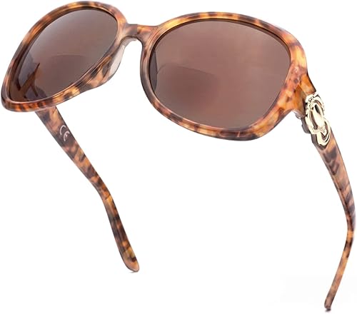Trendy Bifocal Sunglasses Reading Glasses for Women Prescription Wrap-around Sun Readers UV400 Protection