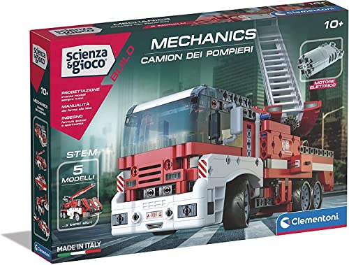 VERSIONE: in italiano Clementoni 19181 Scienza e Gioco Build, Camion dei Pompieri, Set di Costruzioni, Laboratorio Meccanica, Gioco Scientifico Bambini, Manuale in Italiano, Multicolore, 8 Anni, 7 x 31.1 x 45.1 cm