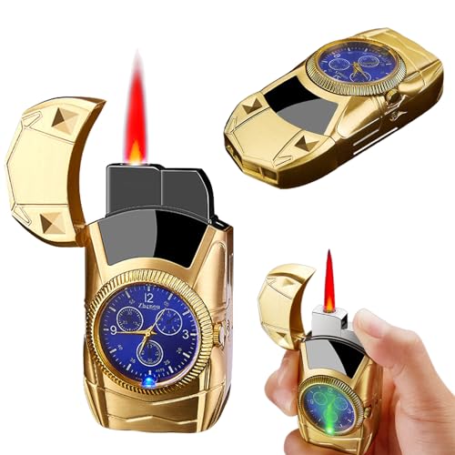 Encendedor antorcha forma de auto con reloj y llama roja miniatura 1