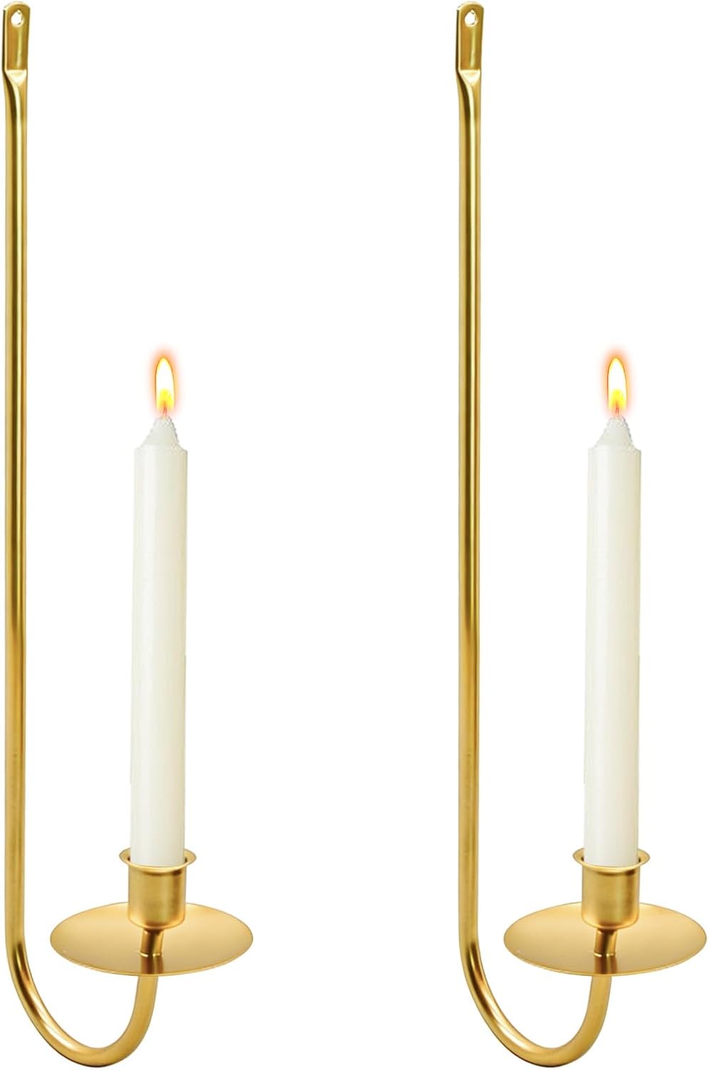 Wall Candle Sconces Set of 2, Metal Wall-Mounted Candle Holder for Taper Candles, Modern Wall Decoration for Farmhouse Fireplace Living Room (Gold)