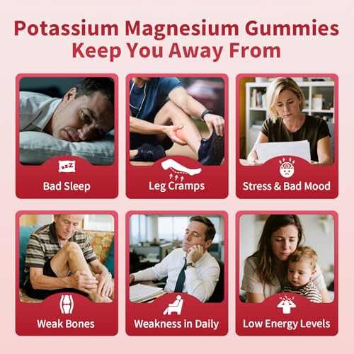 2 Pack Potassium Magnesium Gummies, Sugar Free Potassium Supplement Magnesium Glycinate 500mg, Ashwagandha, Vitamins D3, C, B6, Calcium & Zinc for Sleep, Leg Cramps & Muscle Relaxation-120 Count - Image 4