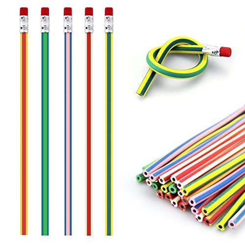 35 Pieces Bendy Pencils for Kids,Flexible Soft Pencils Colorful Stripe Pencils with Eraser for School Presents,Calm Office,Classroom Supplies-Bendable Pencils-Fun Pencils for Kids