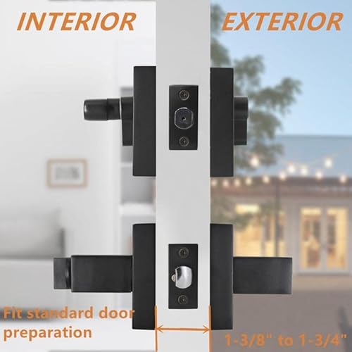Probrico DL01 Square Entry Levers And Single Cylinder Deadbolts Combo Pack, Flat Black Keyed Alike Heavy Duty Keyed Entry Handles Locksets Reversible For Right And Left Side thumb #4