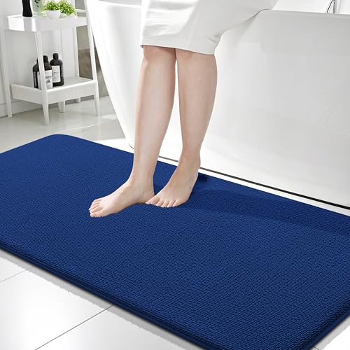Image of OLANLY Thick Memory Foam Bathroom Runner Rugs 59x24, Extra Soft Absorbent Long Bath Rug, Quick Dry Bath Mats, Non-Slip, Machine Washable Mat for Bathroom, Tub and Shower, Home Decor Accessories, Navy