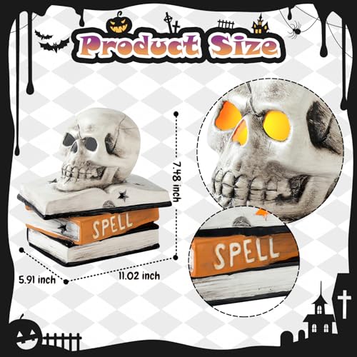 Aclema Halloween Skull Decor, Halloween Decorations Indoor Gothic Skeleton Head And Book Ceramic Statue Collectible Figurines For Halloween Holiday Party Room Fall Home Ornaments thumb #2