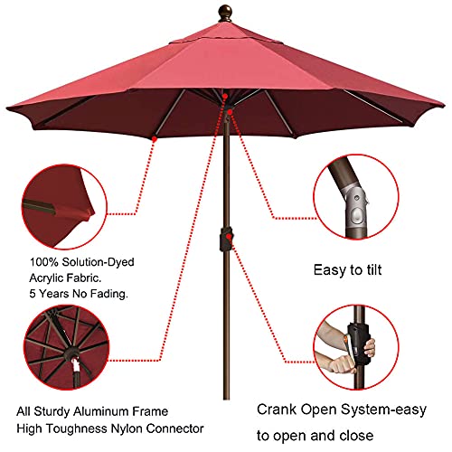 EliteShade USA sunumbrella 9Ft Market Umbrella Patio Umbrella Outdoor Table Umbrella with Ventilation and 5 Years Non-Fading Top,Burgundy