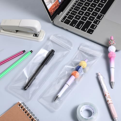Image of 100 Pieces Pen Packaging Bags Pen Bags for Packaging Clear Pen Bag for Bead Pens Resealable Zipper Pouch Bag for Packaging Lipgloss, Jewelry, Cosmetic,Candy 2.8 x 8.7 Inches