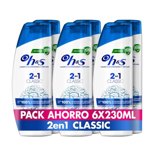 H&S Champú Y Acondicionador Anticaspa 2in1 Classic, Hasta Un 100% Libre De Caspa, 230 ml x 6
