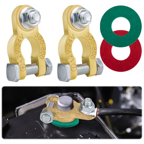 BFXM Battery Terminal Connectors 1 Pair Battery Post Terminals Brass Battery Terminal Adapter with Pad for Motorcycles Cars Boats Rvs Vans Trucks and Automotive Battery