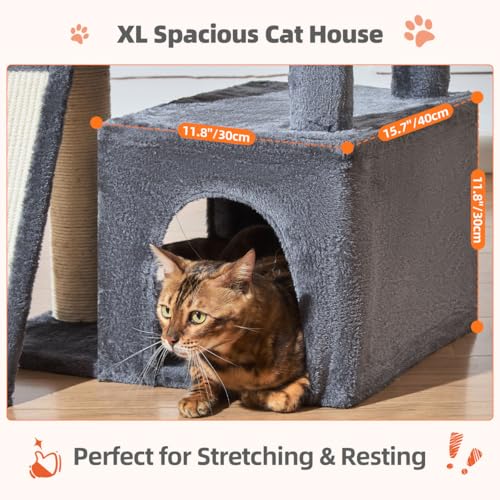 Image of Taoqimiao Cat Tree for Indoor Cats, 55.1In Sturdy Cat Tower, Large Platform, Rotatable Round Condo with Large Scratch Board, Extended Cat House, Thickened Full-Sisal Scratching Post, Smoky Gray, F10G