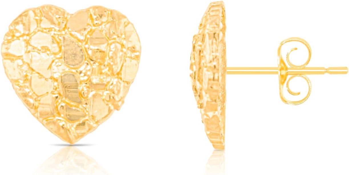 Floreo 10k Yellow Gold Solid Nugget Heart Earrings