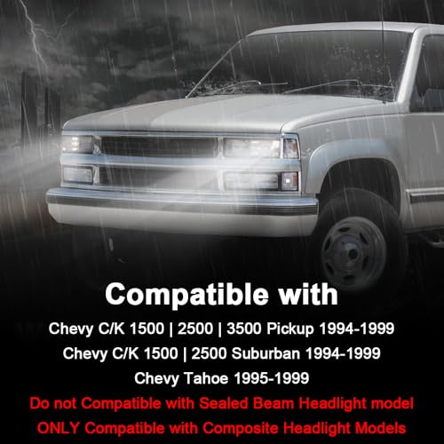 Image of GRAND ORANGE Headlights Assembly, Compatible with GMC Sierra C /K Yukon 1500 2500 1994 1995 1996 1997 1998 Fit Chevy C /K C10 Suburban Corner HeadLamp（Clear lens Black Housing Amber Reflector）