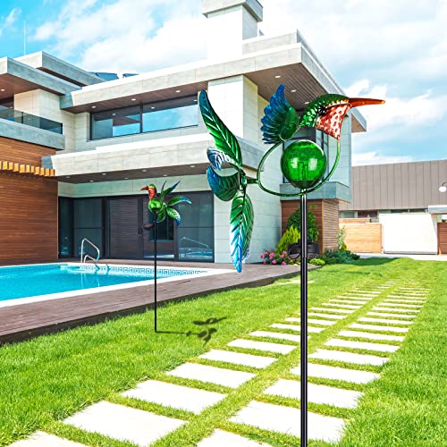 Dreamsoul Solar Hummingbird Wind Spinner, Kinetic Sculptures Wind Spinners Outdoor Metal Garden Stake Solar Garden Lights Decorative Wind Sculpture For Patio, Yard, Pathway, Garden Décor #TOP3