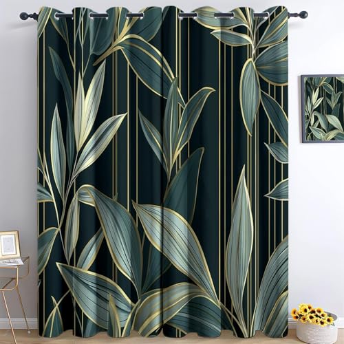 Srigzcaly Lot de 2 Rideaux Occultant Feuillage Tropical Luxueux Rideaux Thermique Isolant Anti Froid Polyester 90% Occultant à Oeillets pour Chambre Salon...