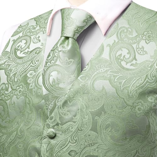 Dubulle Mens Sage Green Vest and Tie Set Paisley Floral Waistcoat Neckties for Men Lapel Pin Clip Set Wedding Business by Dubulle - Used condition - Image 4