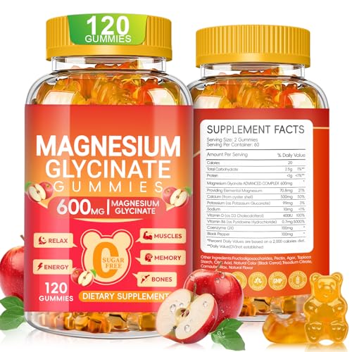 Magnesium Glycinate Gummies 600mg Sugar-Free Apple, 120ct
