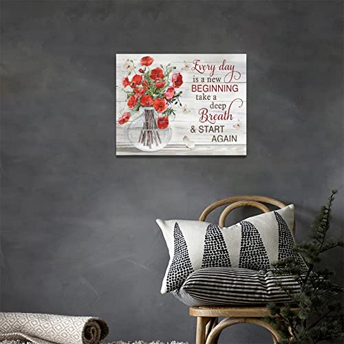 Bathroom Wall Art Rustic Poppy Flower Pictures Wall Decor Farmhouse Living Room Painting Framed Artwork Home Decoration For Bedroom Bathroom Kitchen 12"X16" #TOP4