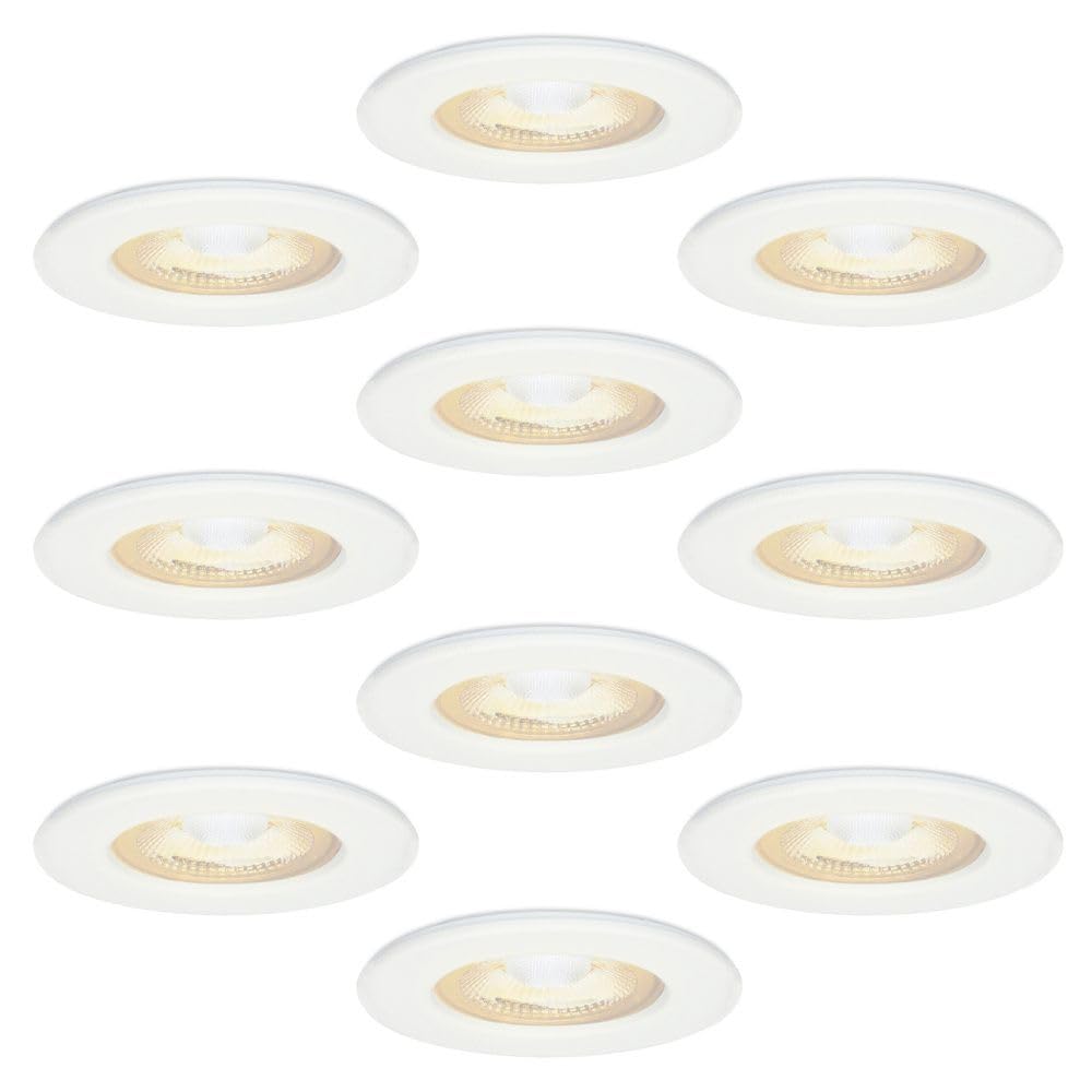 HOFTRONIC 10x Nola - LED Einbaustrahler 68mm Weiß - IP65 Wasserdicht für Außen, Dachüberstand und Bad - 5W 480lm - 2700K Extra Warmweiß - Deckeneinbauleuchte Einbauspots