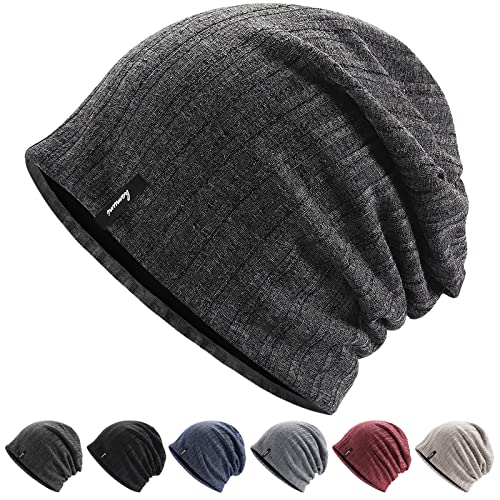 Slouch Beanie Mütze für Herren und Damen, Jersey Mütze Leichte Strickmütze für den Frühling, Herbst und Winter Dunkelgrau Cover