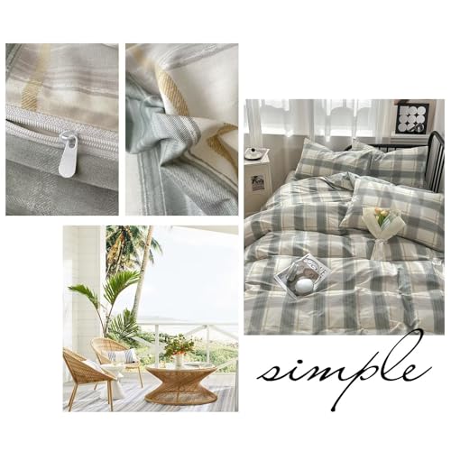 Image of MKXI Vintage Green Plaid Duvet Cover Set with Checkered Design Farmhouse Look Gingham Modern Bedding Twin Size Classic Rustic Bedroom Collection for All Ages