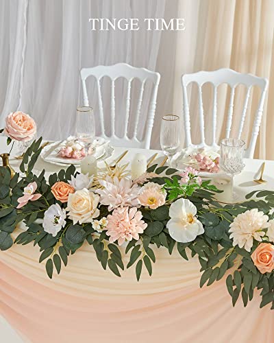 Tinge Time 5.5Ft Artificial Flower Garland Decoration With Scented Card, Eucalyptus Garland With Flowers, Floral Rose Garland For Wedding Sweetheart Mantle Table Centerpiece (Champagne & Coral) #TOP2