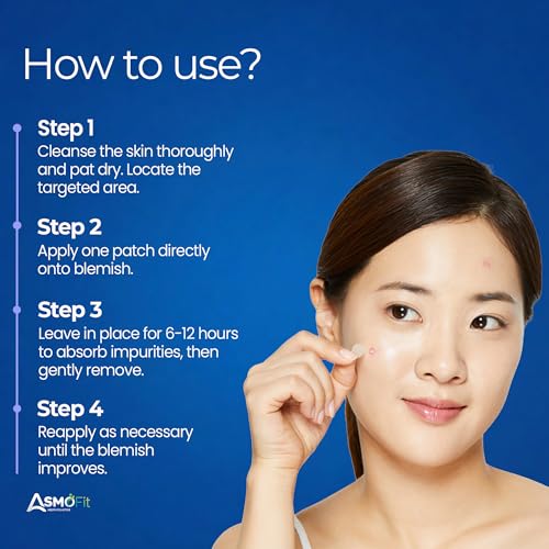 Image of ASMOFIT Acne Pimple Patch for Face | 72 Hydrocolloid Pimple Patches | 2 Percent Salicylic Acid | Invisible Waterproof Acne Patches for Whiteheads | Day and Night Use