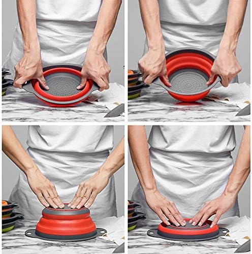 Set of 2 Collapsible Kitchen Colander/Strainer Colander Set, Environmentally Friendly Non-Toxic Easy to Clean, 2 Sizes Including (RED)