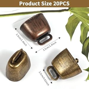 20 PCS Vintage Style Metal Small Bells Cow Bell for Grazing Cattle Horses and Sheep Animal Anti Lost Accessories Copper BellOften Used in Festive Cheering Loudly Calling Brass Bells