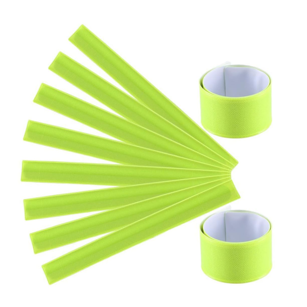 FOYTOKI 12Pcs Reflective Slap Bands for Night Safety High Visibility Armbands for Running Hiking Walking Fluorescent Green Reflective Bracelets for Jogging Outdoor Events