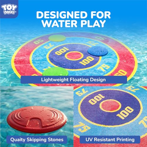 Image of TOY Life Water Skipping Ball Pool Game, Skip Ball Pool Toys for Kids Teens Adults, Water Bouncing Beach Balls for Swimming Pool Lake, Summer Floating Water Sports Game Mat with Scoring Rings