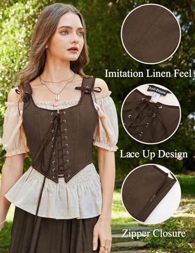 Image of SCARLET DARKNESS Women's Renaissance Corset Tops Vintage Lace Up Overbust Bustier Bodice