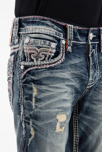 Rock Revival - Mens Remi RP3786J Straight Jeans, Color Med Blu, Size: 29W x 34L4