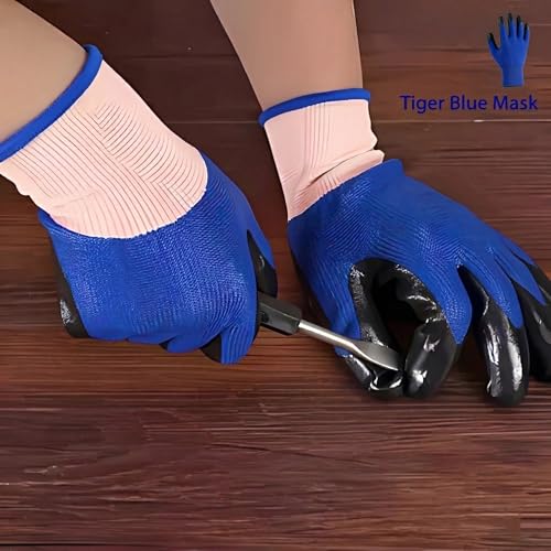 Image of Multipurpose Nylon Anti Cut PU Nitrile Coating Work Safety Gloves Tiger-Blue Pair 24