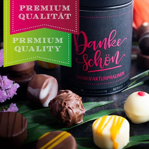 Hallingers Genuss Manufaktur Hallingers Genuss Manufaktur Pralinen Geschenk Danke – ohne Alkohol, handgemacht aus Premium Edelkakao, edle Geschenkdose "Dankeschön", feine Confiserie-Qualität, Geschenkidee für Frauen, zum Bedanken - Produktansicht 3 | Belgische Pralinen