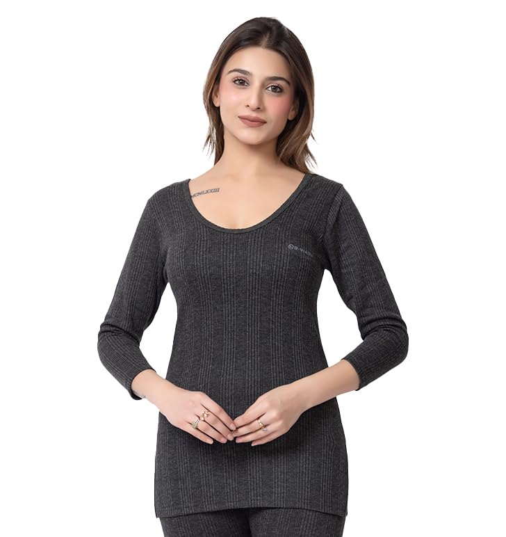 Cotton Blend Women's Round Neck Full Sleeves Thermal top | Thermal Top for Women | (7300 M L Grey)-image-34