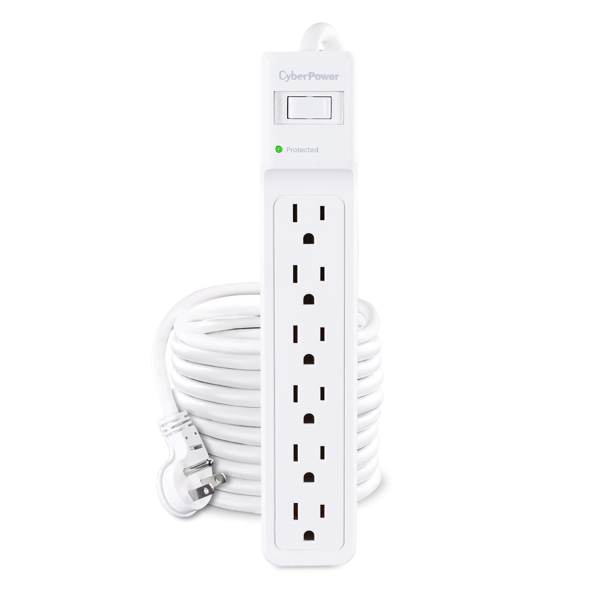 CyberPower B625 Essential Surge Protector, 1500J/125V, 6 Outlets, 15 ft Power Cord, White, UL Listed