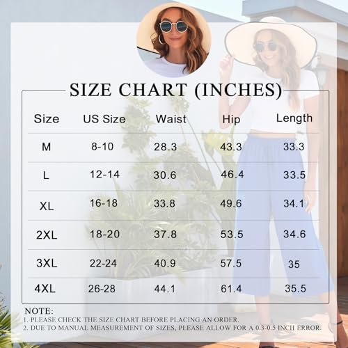 Image of Anyhold Women's Capri Pants Drawstring Casual Palazzo Trousers with Pockets Loose High Waisted Wide Leg Lounge Pants