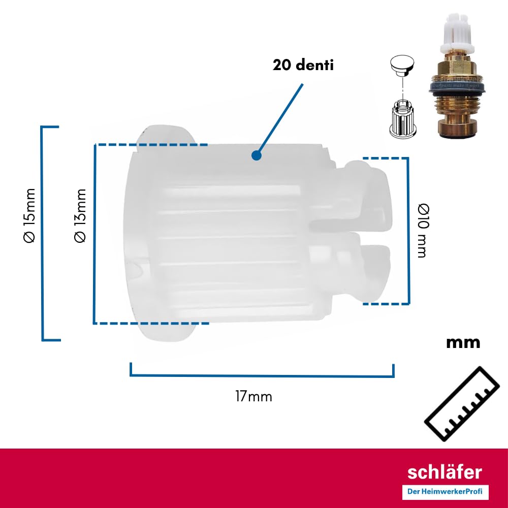 Schläfer 451415 | Inserto a scatto in Plastica brocciato 13/20 per Manopola Rubinetto Set di boccole per Vitone 1/2". Adatto per Rubinetteria del Bagno e della Cucina con due Maniglie. Conf. 4pz.